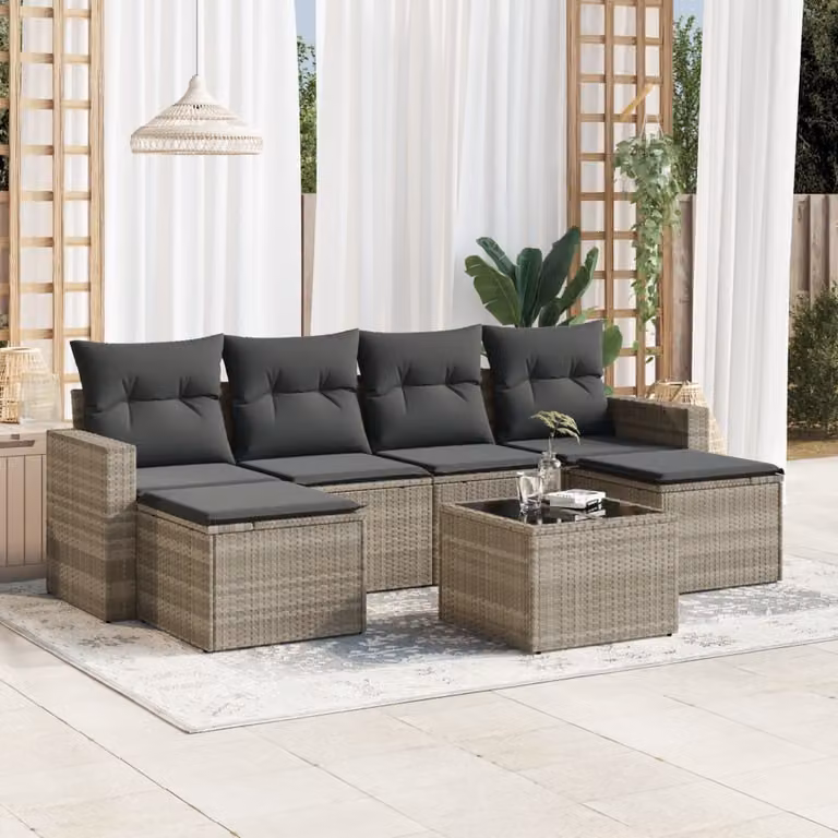 Maison Exclusive - Set Divani da Giardino 7pz con Cuscini Grigio Chiaro Polyrattan