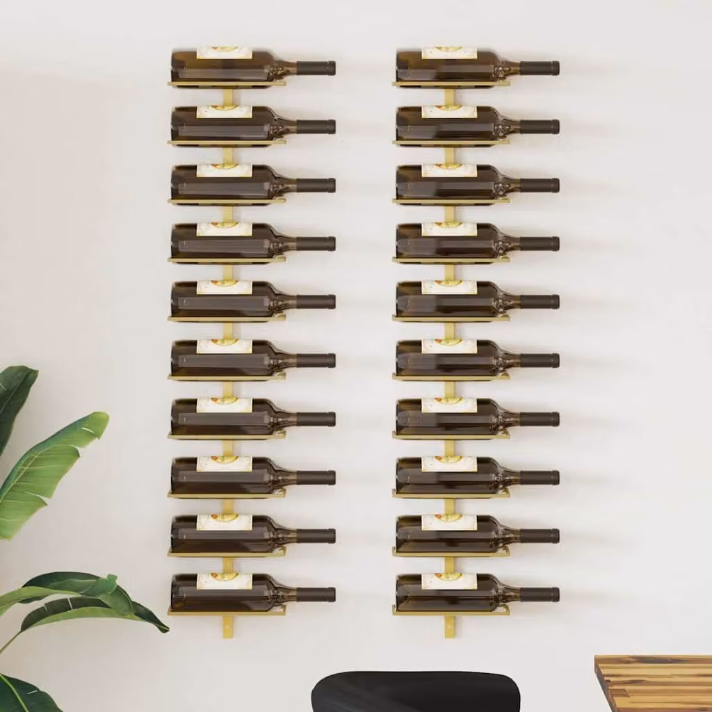 Set di 2 portavini da parete vidaXL in metallo dorato per 10 bottiglie L: 120 cm, P: 24 cm, H: 9 cm
