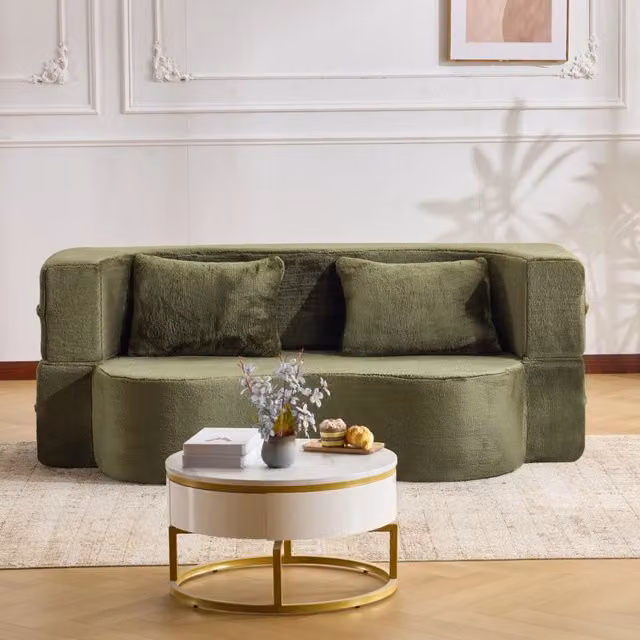 Divano letto due posti - Zephmum - Fodera in cotone - Verde - Pieghevole senza montaggio