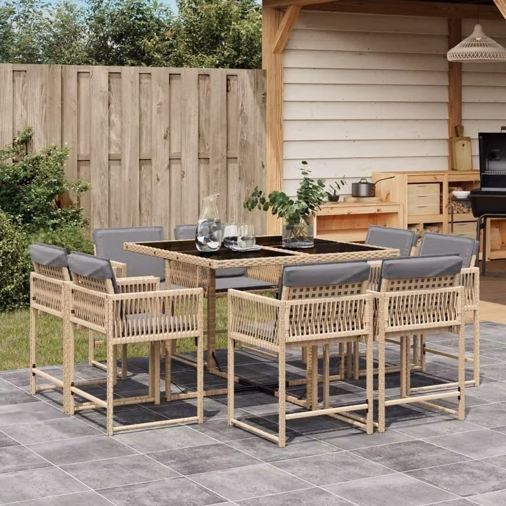 Maison Exclusive - Set Pranzo da Giardino 9 pz con Cuscini Beige Misto Polyrattan