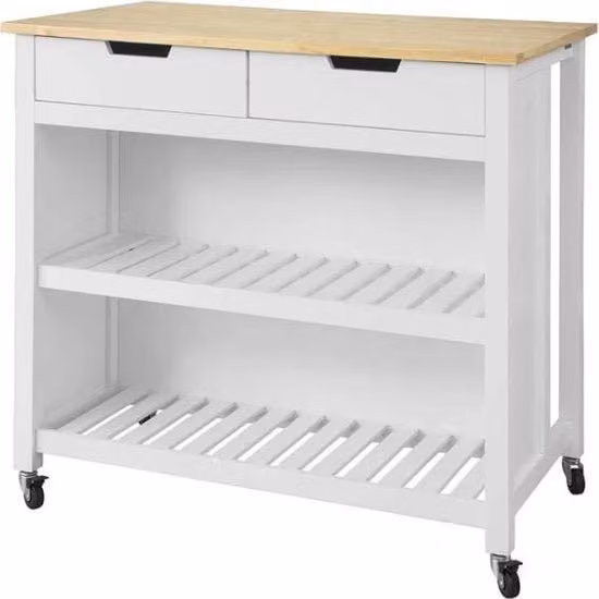 Carrello da cucina - Isola da cucina con 2 ante - MDF - Bianco - 100x94x60 cm