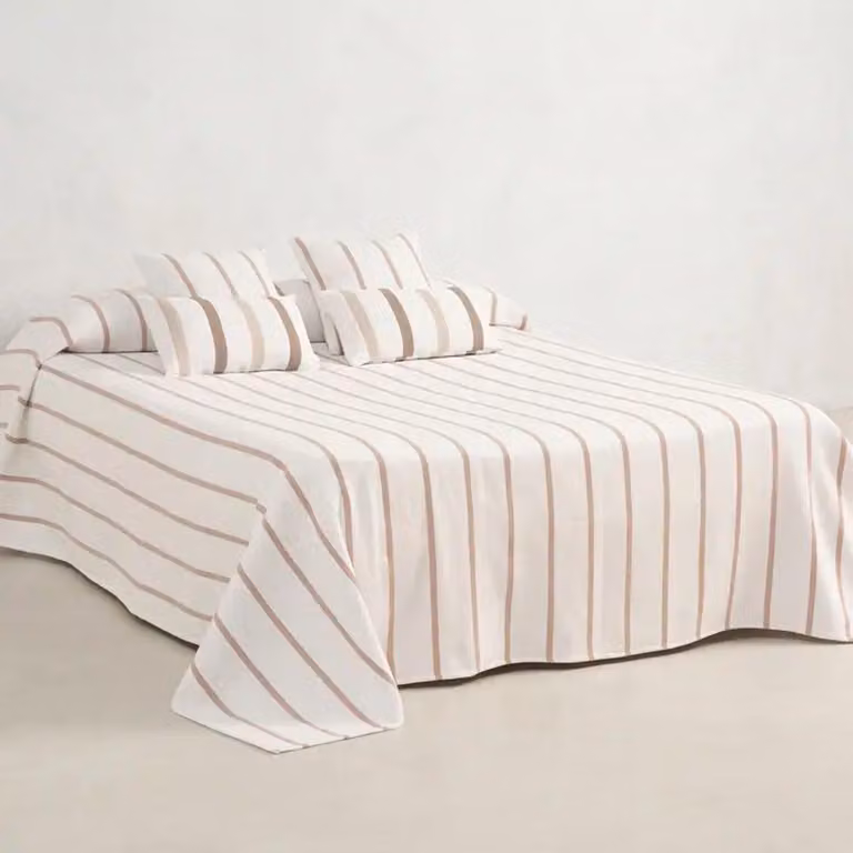 Copriletto leggero a righe Gamusi Retta – 235 x 270 cm – Rosa – Copriletto in cotone/poliestere per la mezza stagione