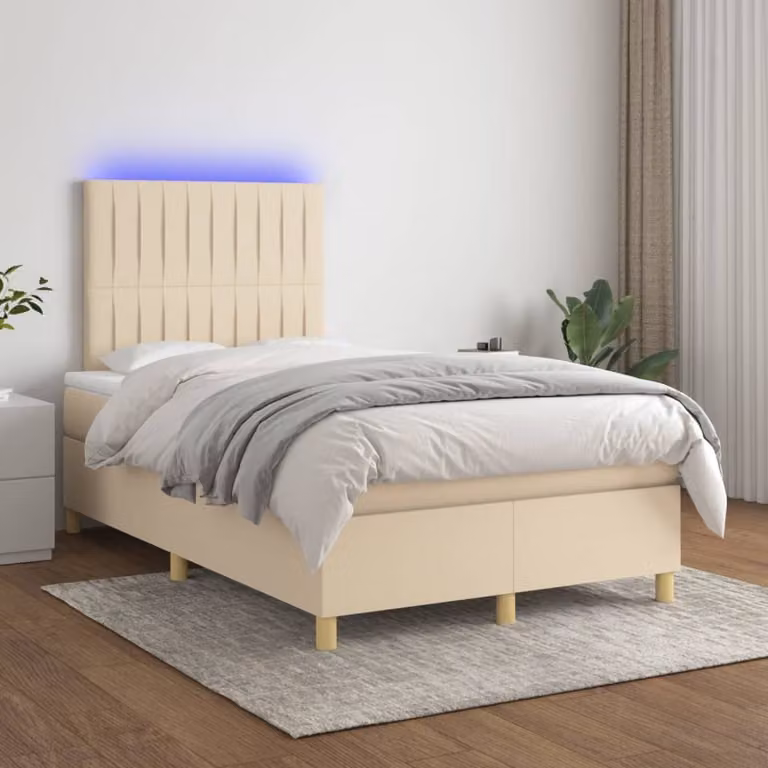 Maison Exclusive - Letto a Molle con Materasso e LED Crema 120x200cm in Tessuto