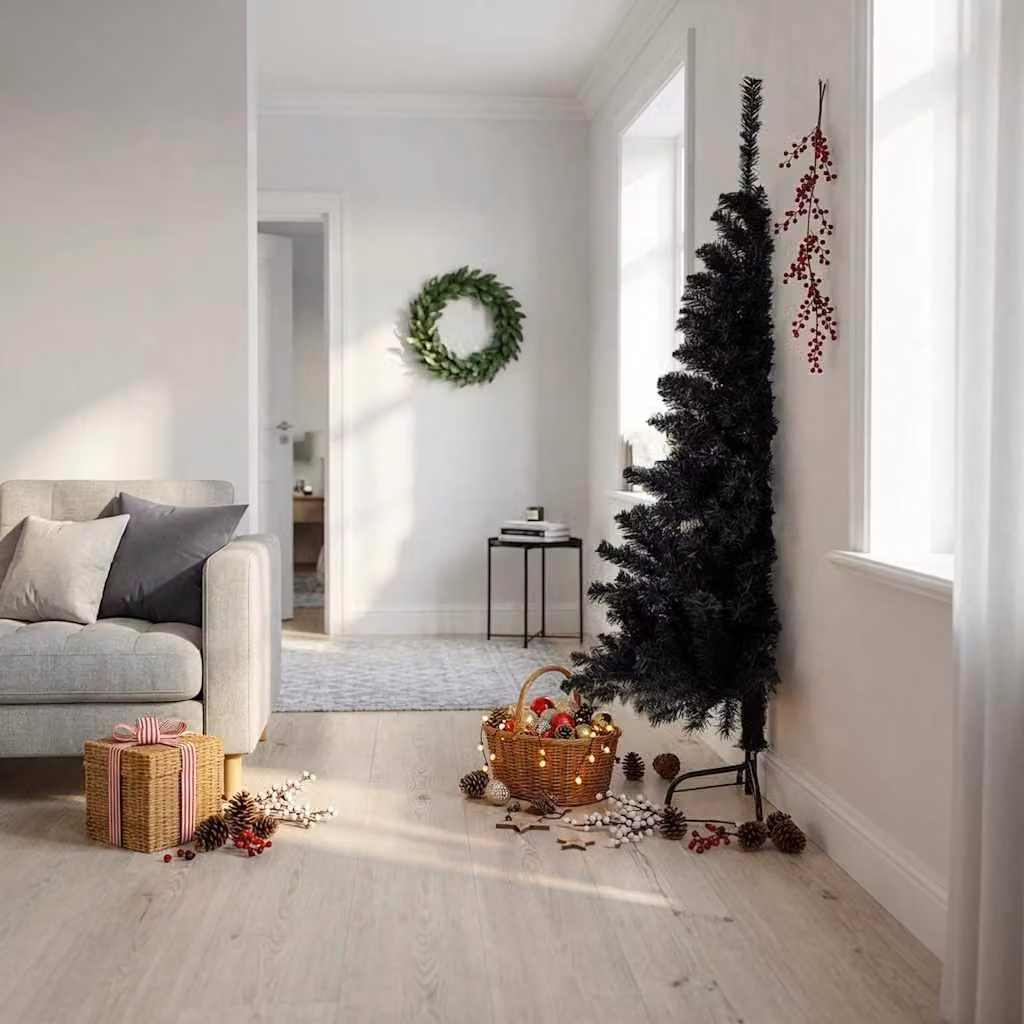 Maison Exclusive - Albero di Natale artificiale a metà, con supporto, nero, 180 cm, in PVC