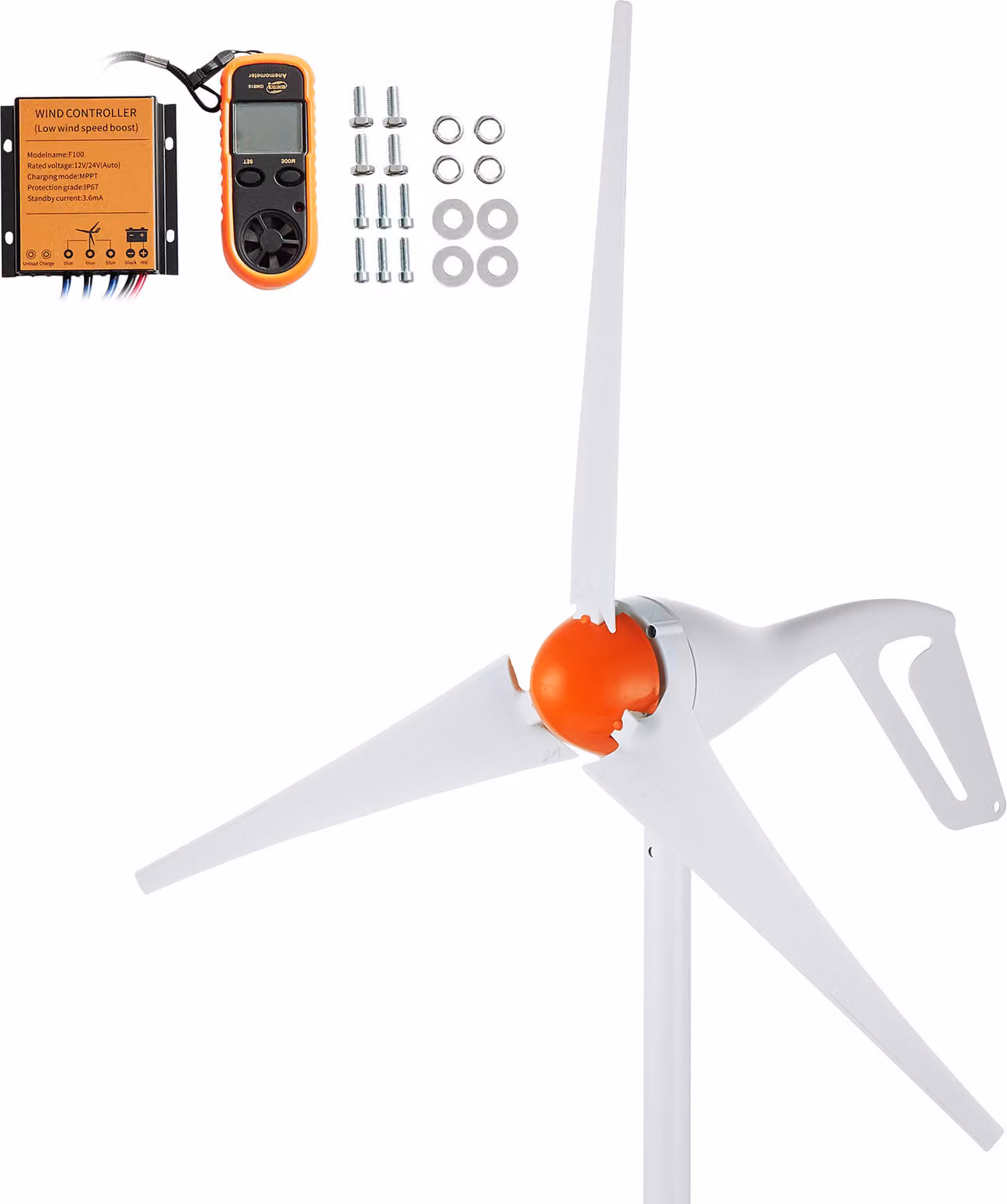 SucceBuy Generatore eolico da 500 W, sistema eolico a 3 pale da 12 V con anemometro, regolatore MPPT e direzione del vento regolabile, per casa, fattoria, case mobili, imbarcazioni