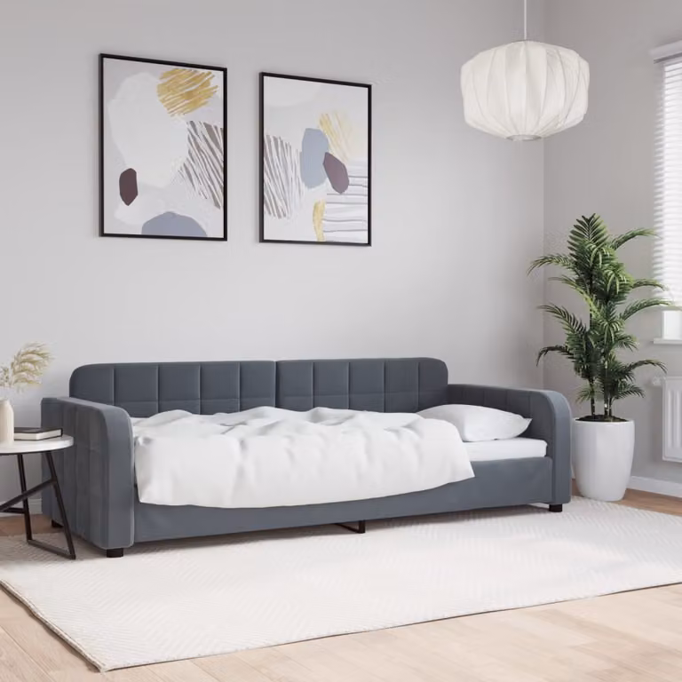 Letto da giorno vidaXL in velluto grigio con struttura in legno e metallo L/P/H: 200 x 80 x 71 cm