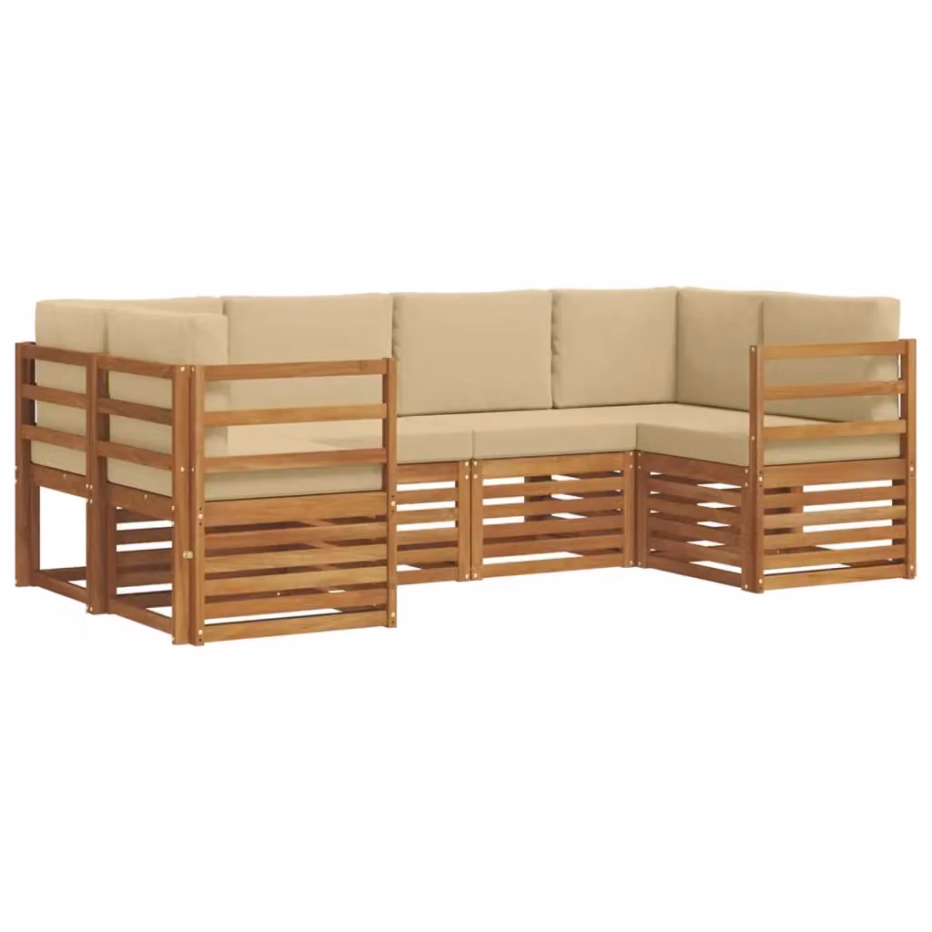 Set di divani da esterno a L vidaXL in legno di acacia con cuscini, marrone e beige – 2