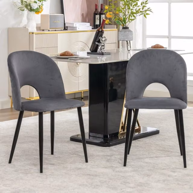 Sedia da Pranzo Minimal Imbottita in Velluto Grigio con Struttura in Metallo
