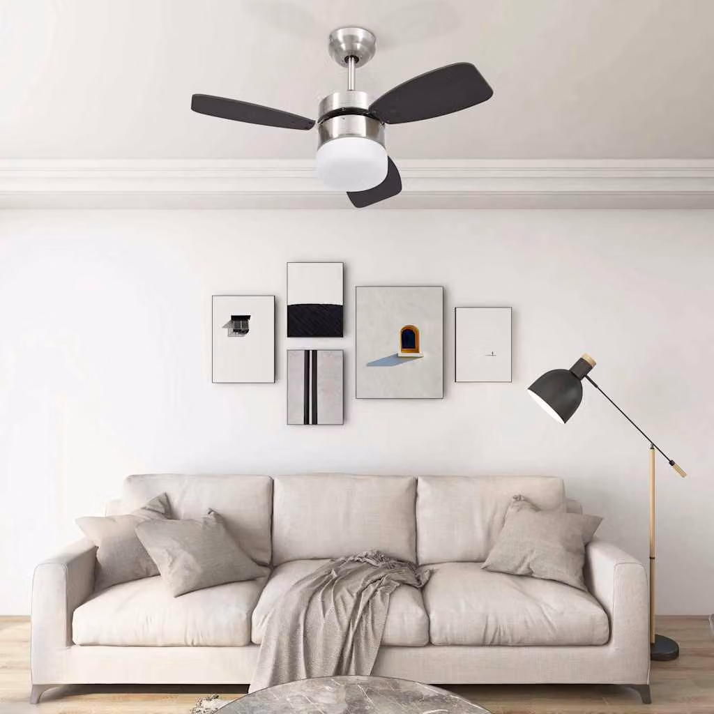vidaXL Ventilatore da soffitto con luce LED e telecomando, Marrone e Cromo, Diametro: 76 cm