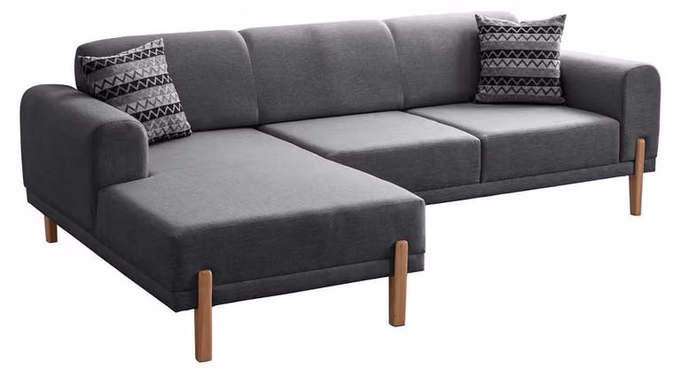 Elegantes Ecksofa in modernem Anthrazit auf stabilen Holzbeinen