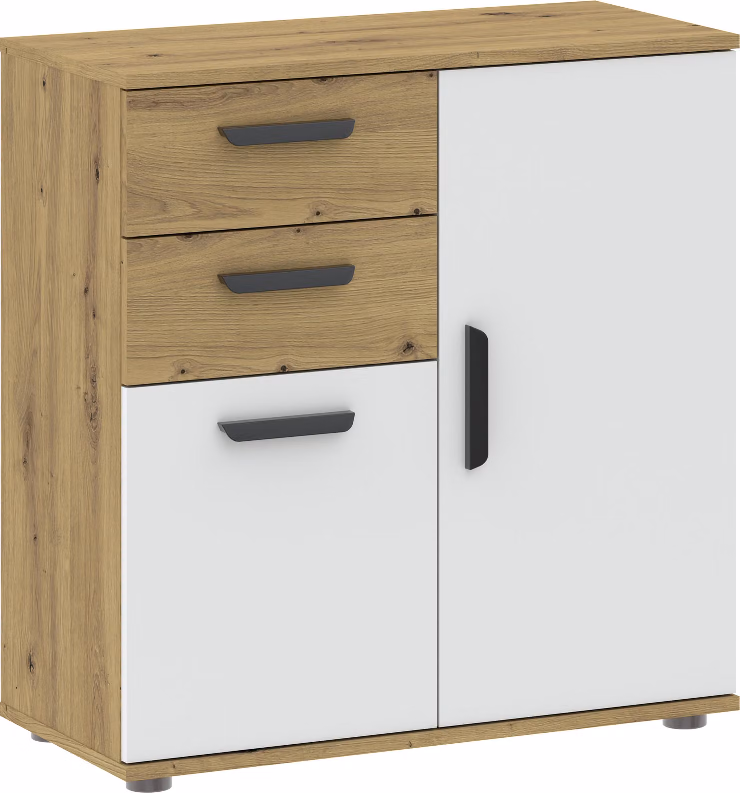 Cassettiera combinata stretta RICHMOND - rovere artisan / bianco