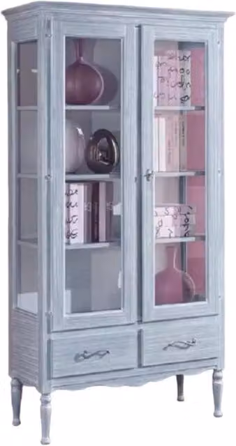 Vetrina Mobili 2G in legno con ante in vetro e 2 cassetti stile shabby chic azzurro L: 102 cm, P: 42 cm, H: 191 cm – 3