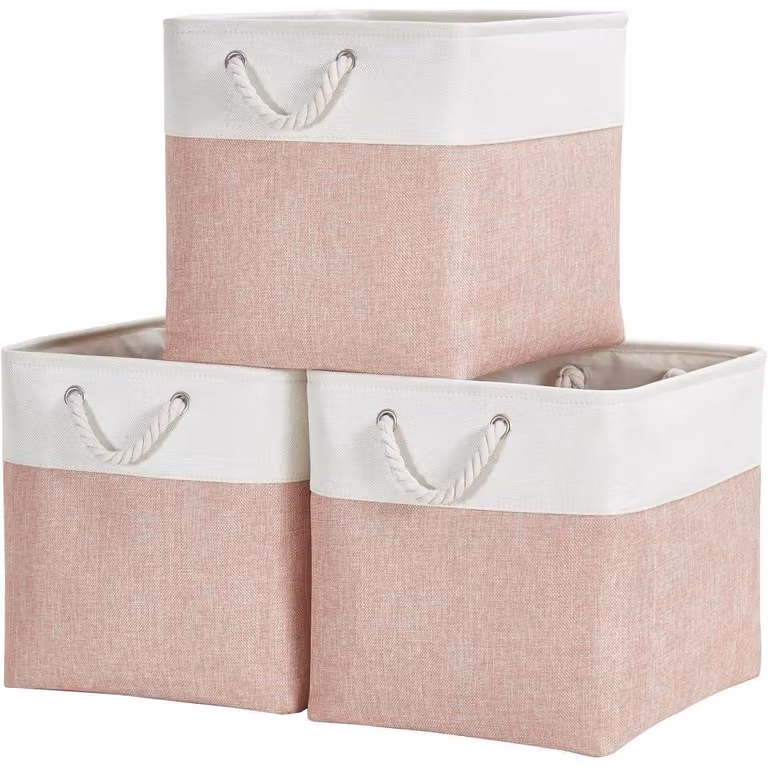 Contenitore in tessuto, 33x38x33 cm, rosa/bianco, confezione da 3