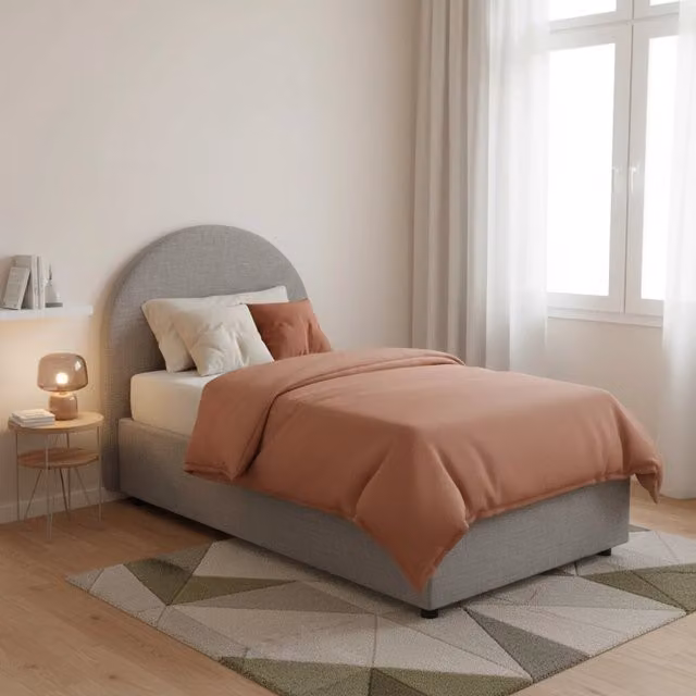 Letto singolo contenitore Egle Talamo Italia con materasso incluso, rivestimento in tessuto, Grigio, 80x190 cm