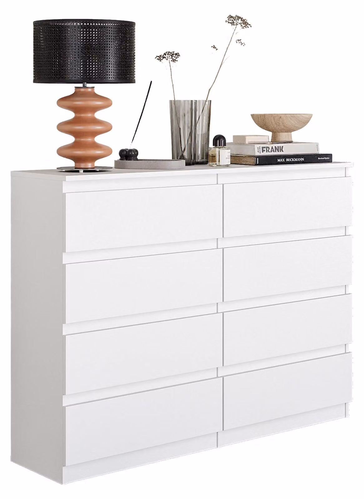 Comodà bianco opaco con 8 cassetti – Credenza moderna per camera da letto e soggiorno – Comodà capiente – GABRIEL
