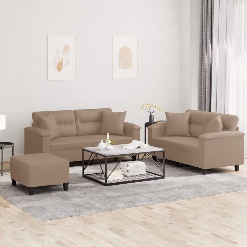 Maison Exclusive - Set divano a 3 posti con cuscini in ecopelle color marrone cappuccino