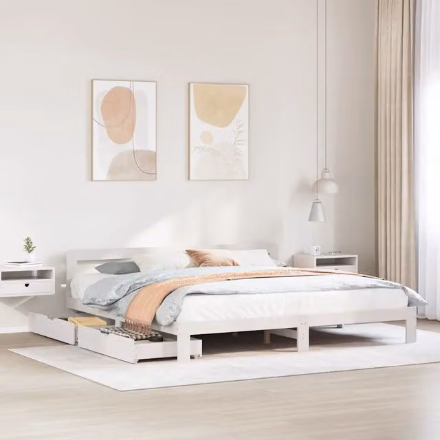 Giroletto senza Materasso-Struttura Letto Bianco 180x200 cm Legno Massello Pino 348202