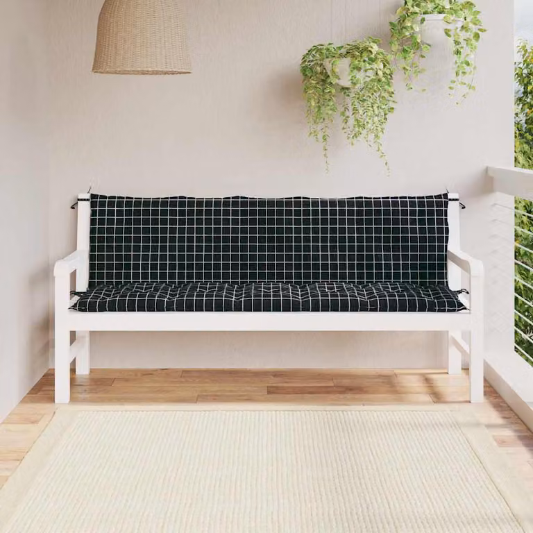 Set di 2 cuscini per panca vidaXL con motivo a quadri nero e multicolore in tessuto Oxford impermeabile e traspirante