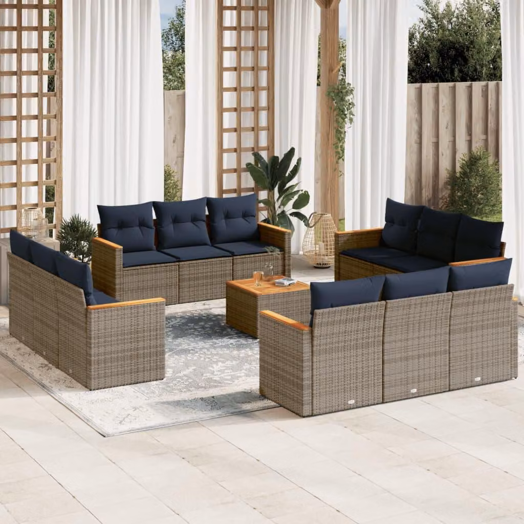 Maison Exclusive - Set da giardino composto da 13 pezzi con cuscini, grigio, polyrattan