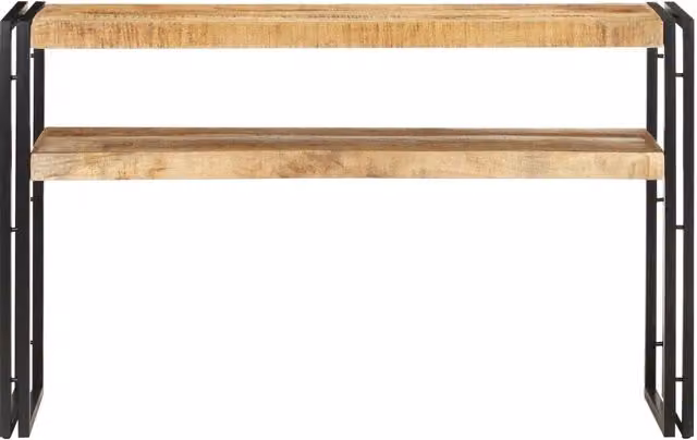 Tavolo Consolle rettangolare vidaXL in legno di mango grezzo e metallo, colore marrone, L 120 x P 30 x H 75 cm