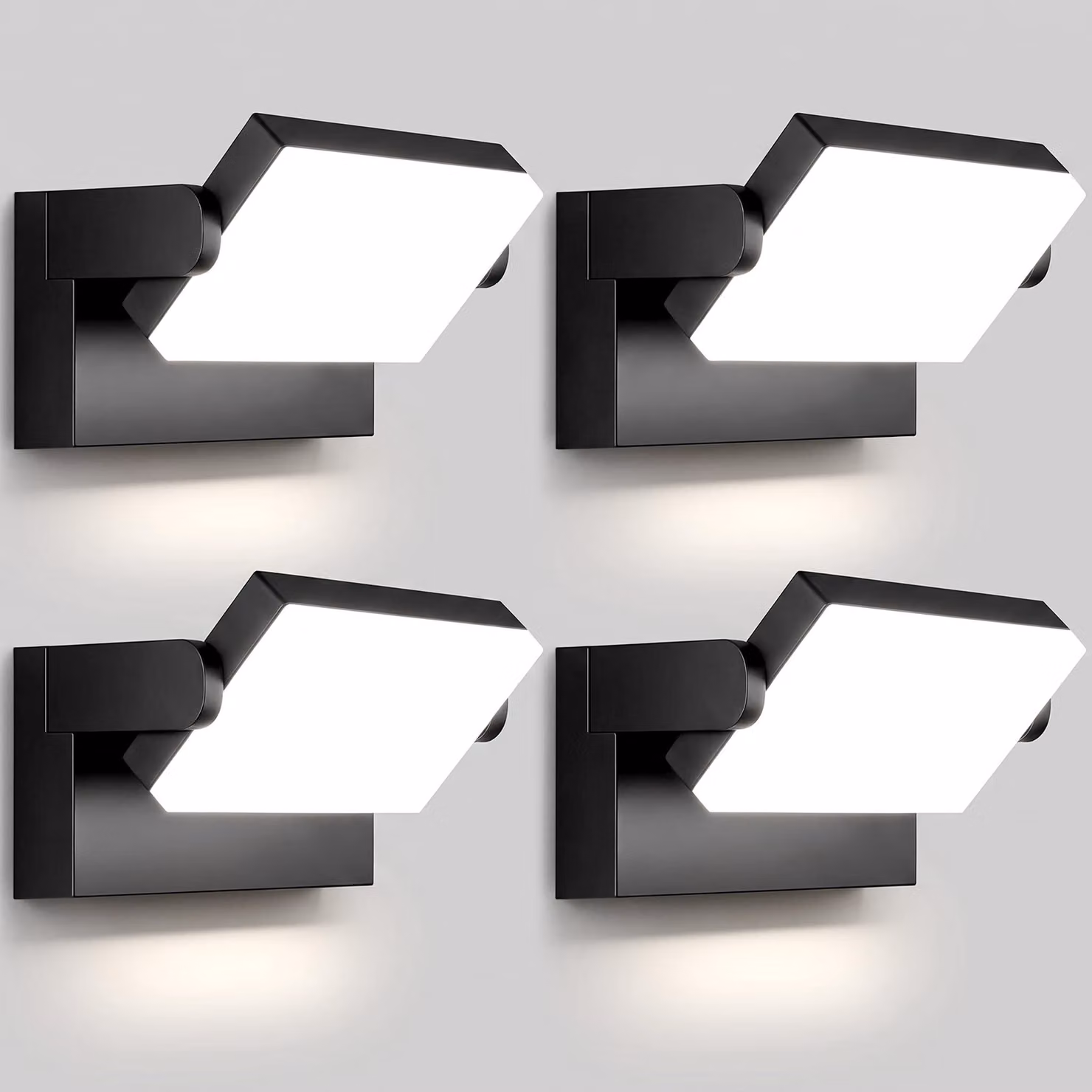 Set di 4 lampade da parete a LED per esterni, 40W, 3000 lumen, 6000K, grado di protezione IP65, colore nero