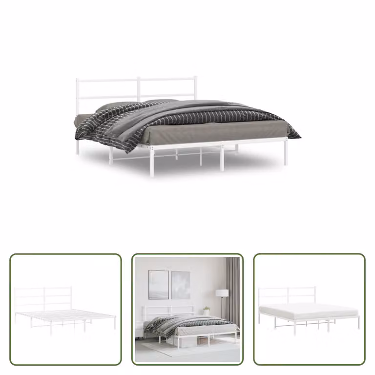 The Living Store Struttura letto con testiera in metallo bianco 160x200 cm
