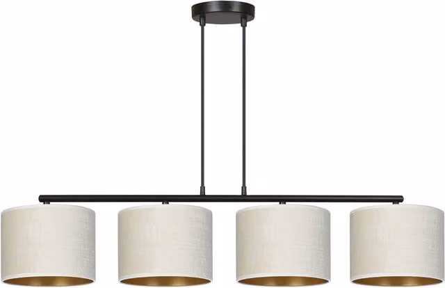 Lampadario a sospensione Emibig Hilde con 4 luci E27 in metallo e tessuto, nero e oro