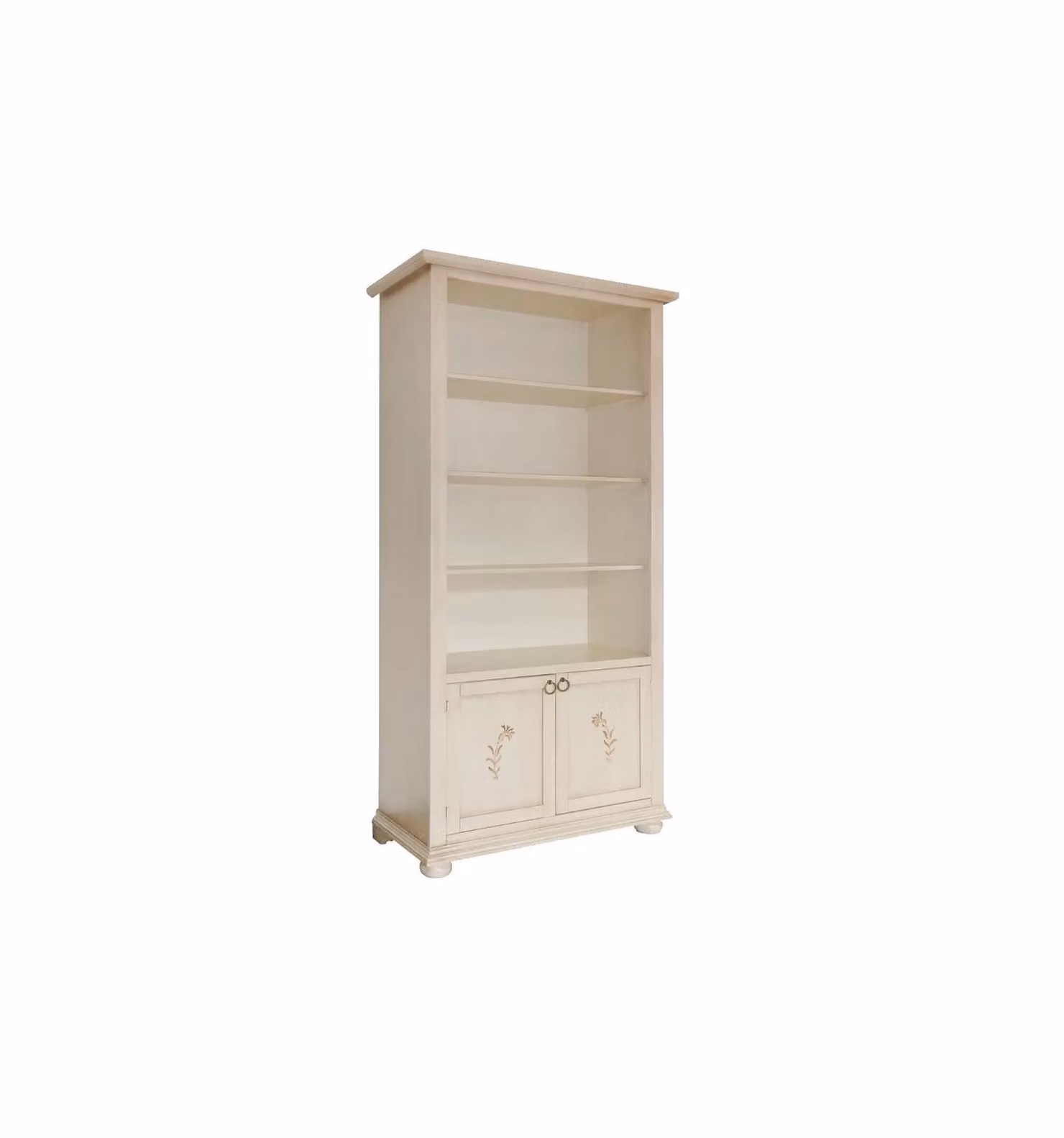 Libreria classica in legno di pino con 3 ripiani e 2 porte di Mobili 2G, colore beige/bianco, L: 90 cm, P: 41 cm, H: 189 cm – 1