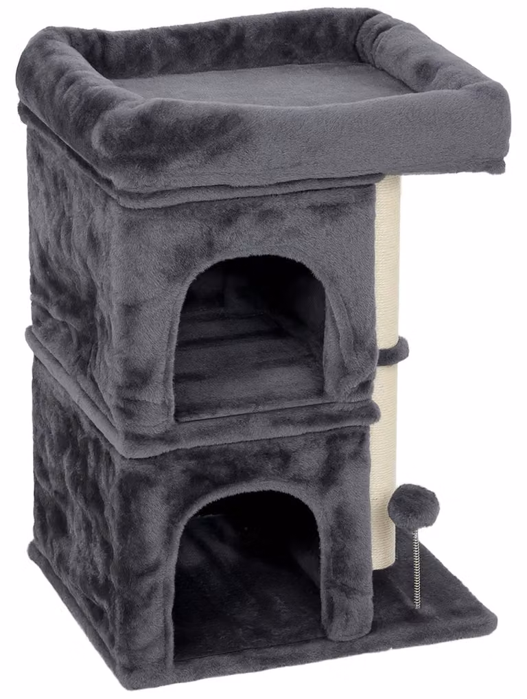 PawHut Tiragraffi piccolo, albero per gatti alto 66 cm con 2 cucce e pallina, grigio scuro