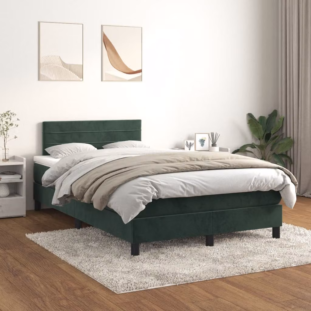 The Living Store Letto a molle con materasso verde scuro 120x200 cm in velluto
