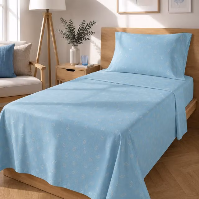 Completo letto singolo foglie azzurro
