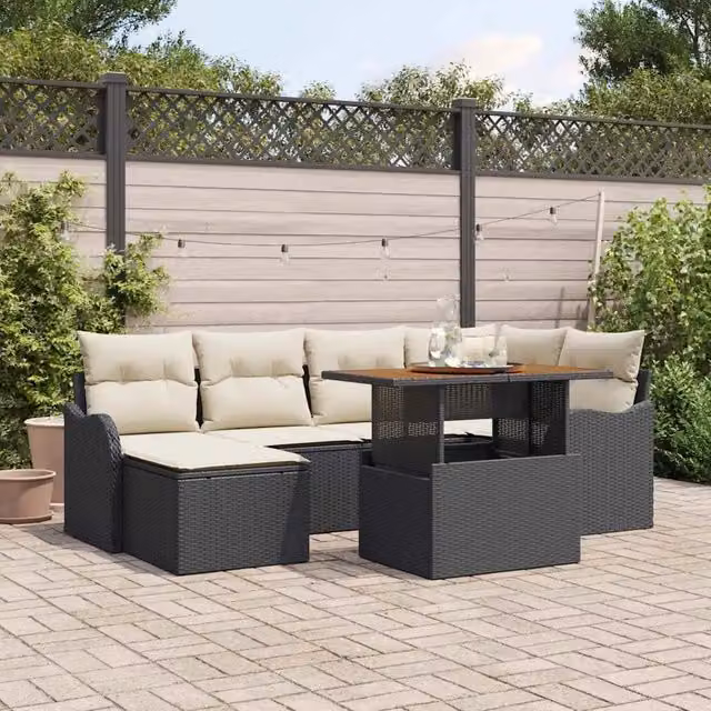Set Divano da Giardino 7 pz Nero Poly Rattan 3358217