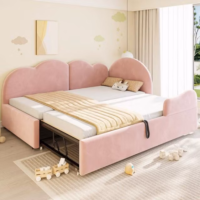 Letto imbottito L con letto estraibile 90x200 cm; velluto rosa