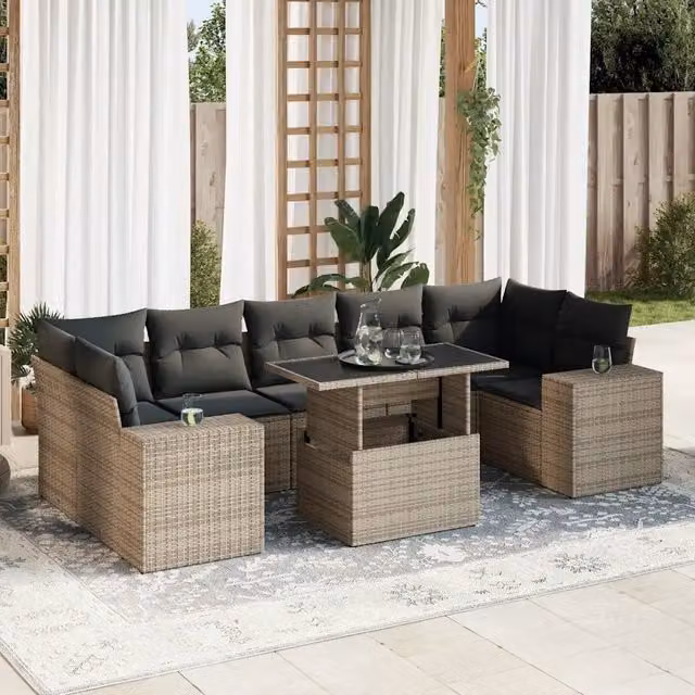 Set Divano da Giardino 8 pz con Cuscini Grigio in Polyrattan 3326761