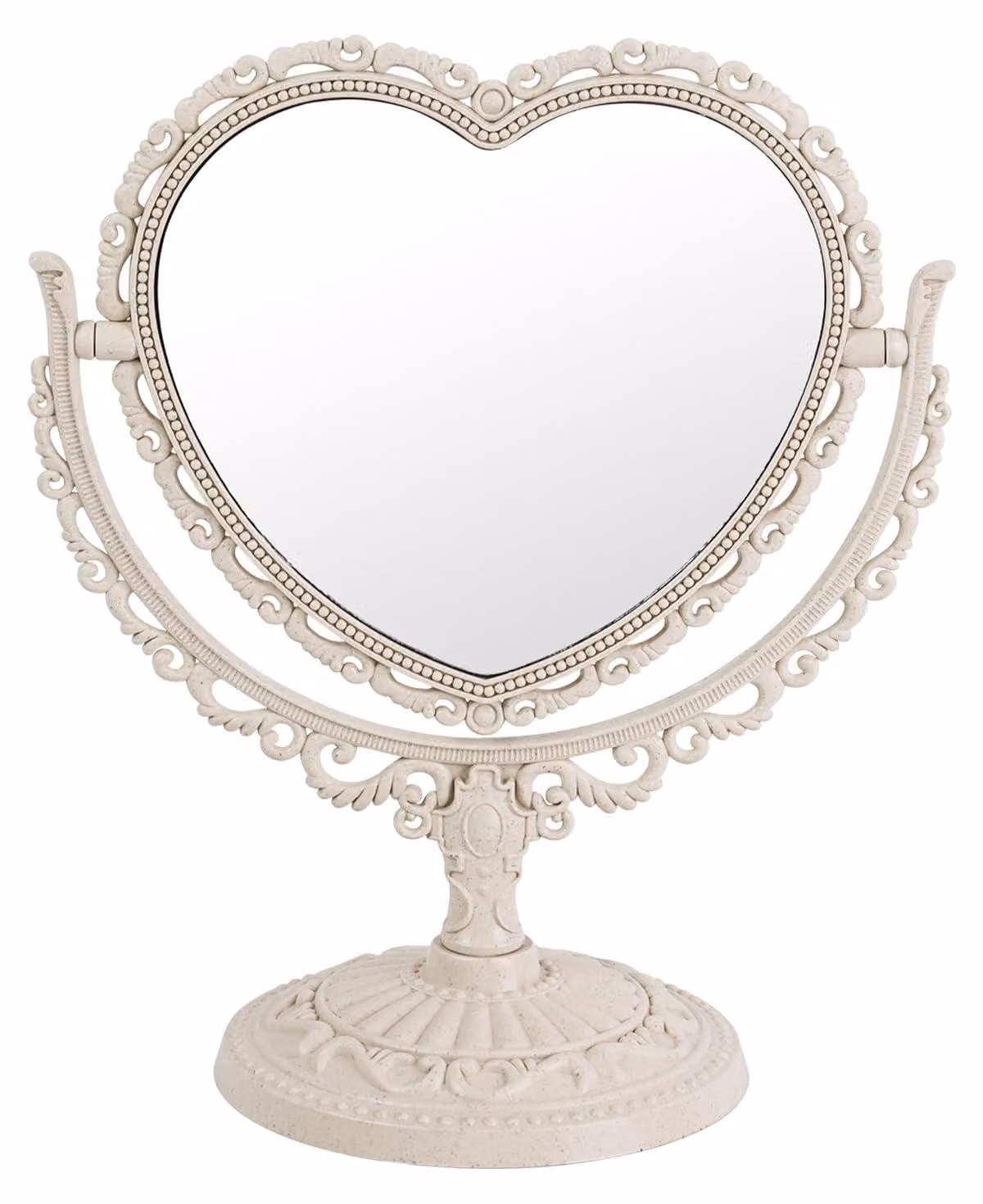 Specchio da trucco a forma di cuore, 17,8 cm, a doppio lato, girevole a 360°, stile vintage, ideale per il trucco