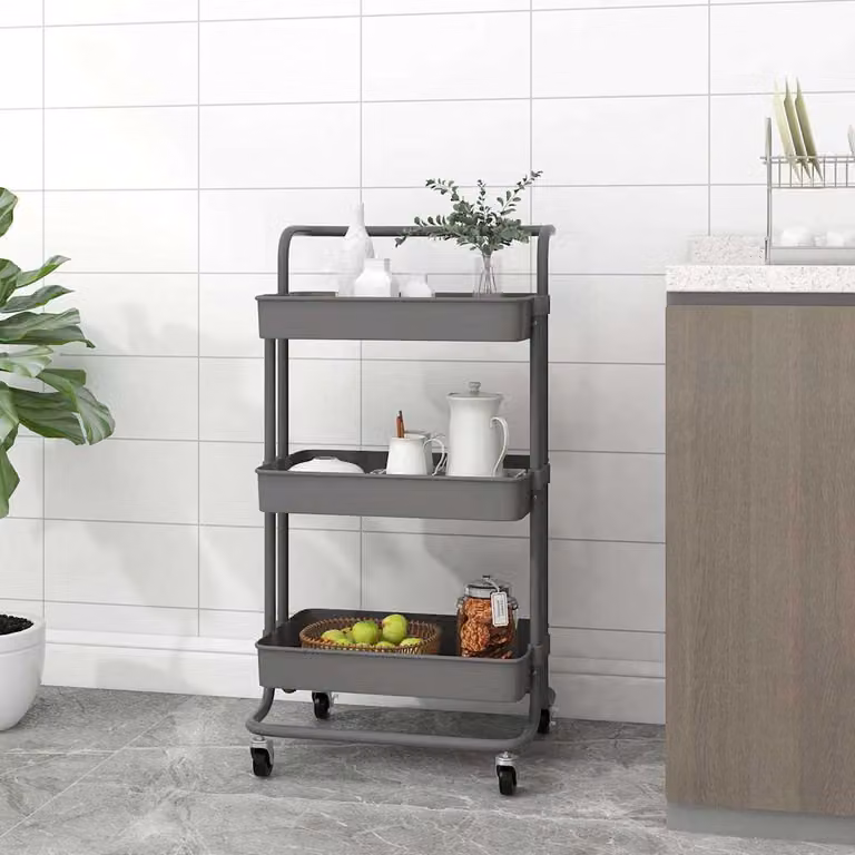 vidaXL Carrello da Cucina Moderno con 3 Ripiani Grigio L: 42 cm, P: 35 cm, H: 85 cm in Metallo e ABS