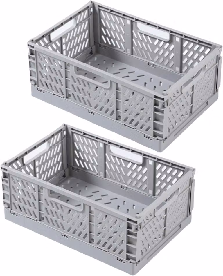 Contenitore pieghevole in plastica, impilabile, dimensioni 15x10x6 cm, con maniglia, ideale per la camera da letto