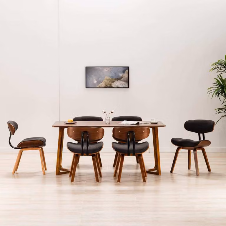 The Living Store Sedie da pranzo 6 pz. Legno curvo e tessuto grigio