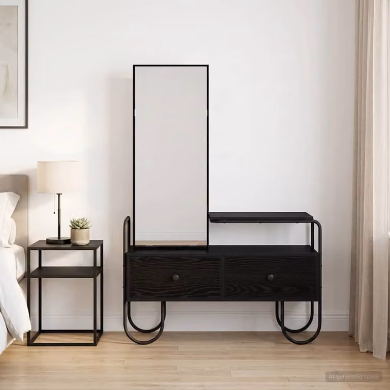 vidaXL Tavolo da Trucco Moderno Nero con Cassetto in Legno MDF e Metallo