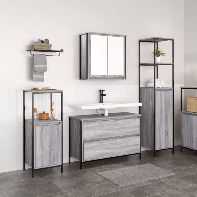 Set di mobili per il bagno 3 pz Grigio Sonoma 90 x 34,5 x 60 cm 3328362