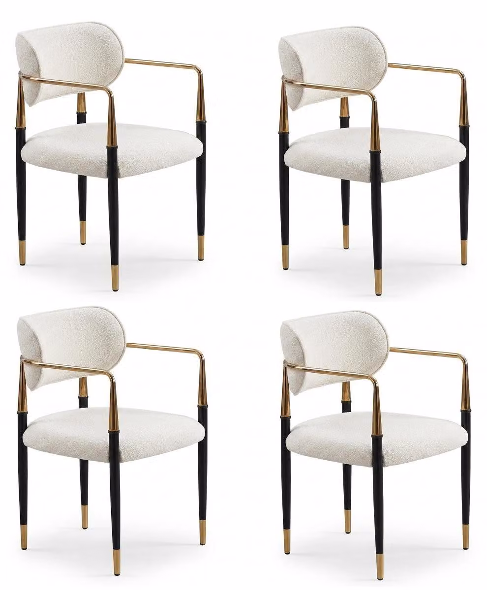 Set di 4 sedie, design moderno, imbottitura in tessuto, colore beige, confortevoli e morbide