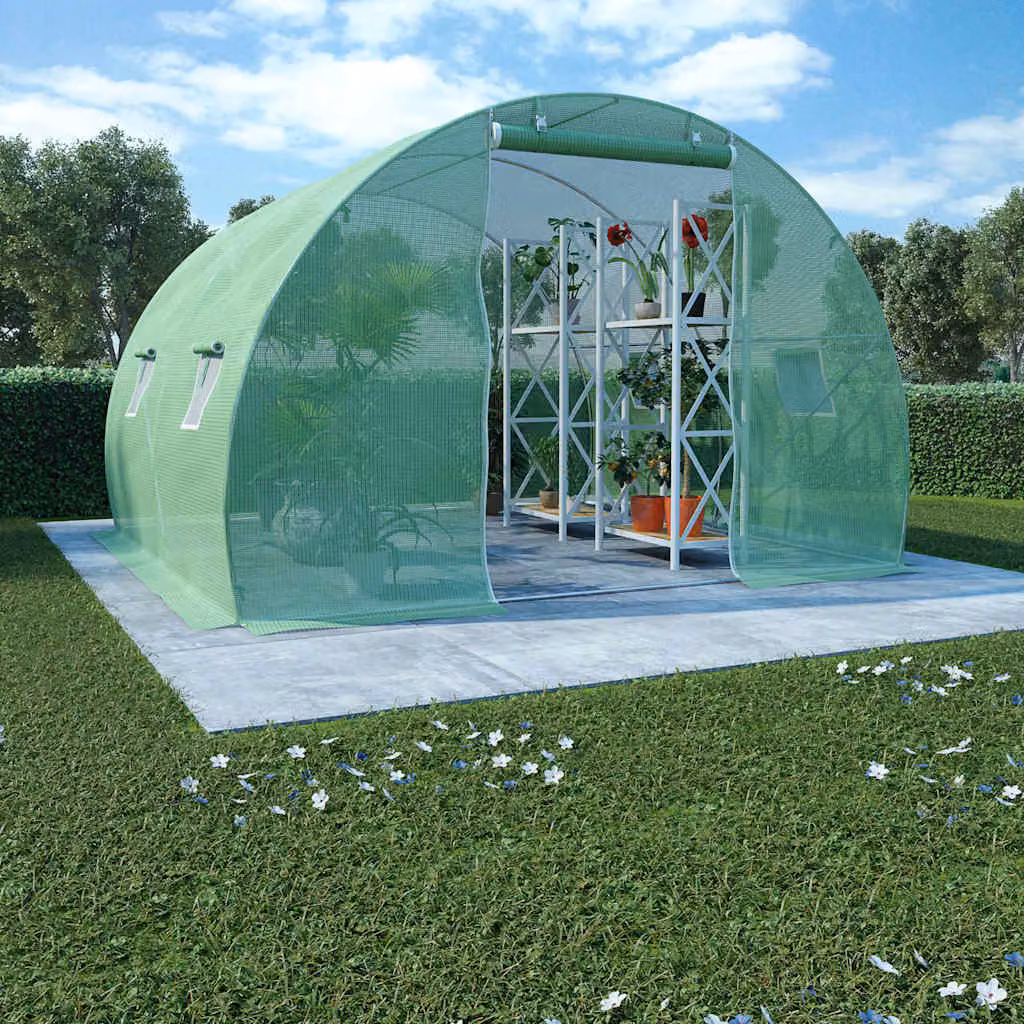 Serra vidaXL da 9m² verde con struttura in acciaio zincato e finestre, L/P/H: 300 x 300 x 200 cm – 1