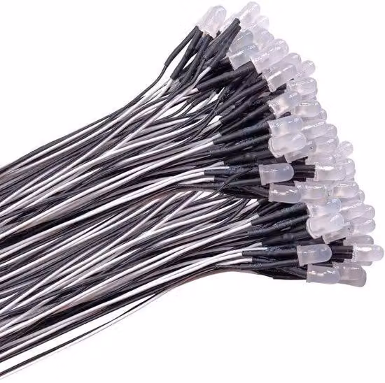 Lampadine a LED, confezione da 100 - Diffusore da 5 mm - 12V - Cavo da 20 cm - Durata: 50.000 ore