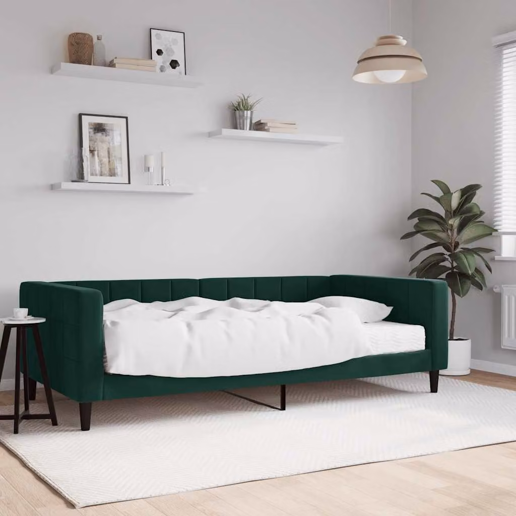 vidaXL Divano Letto in Velluto Verde con Materasso L/P/H: 200 x 100 x 68 cm