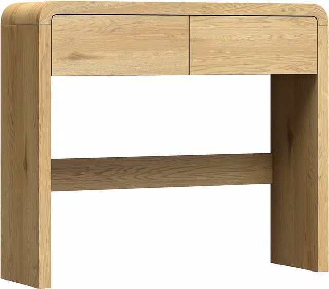 HOMCOM Consolle con 2 cassetti, angoli arrotondati e piano spesso, 100x30x85 cm, Legno naturale   Aosom Italy