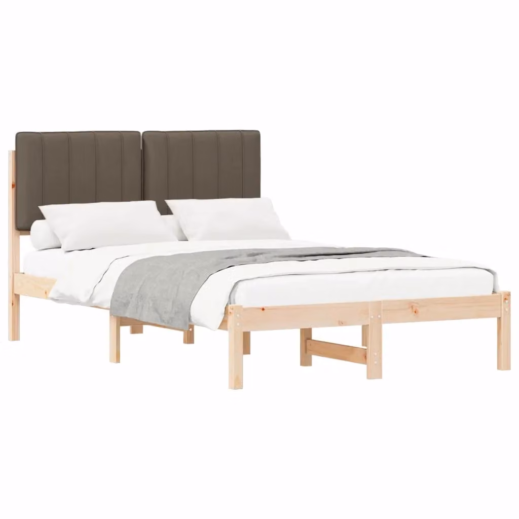 Letto moderno vidaXL in legno di pino con testiera rivestita in tessuto, colori beige, marrone e grigio, L/P/H: 200 x 120 x 84,5 cm – 2