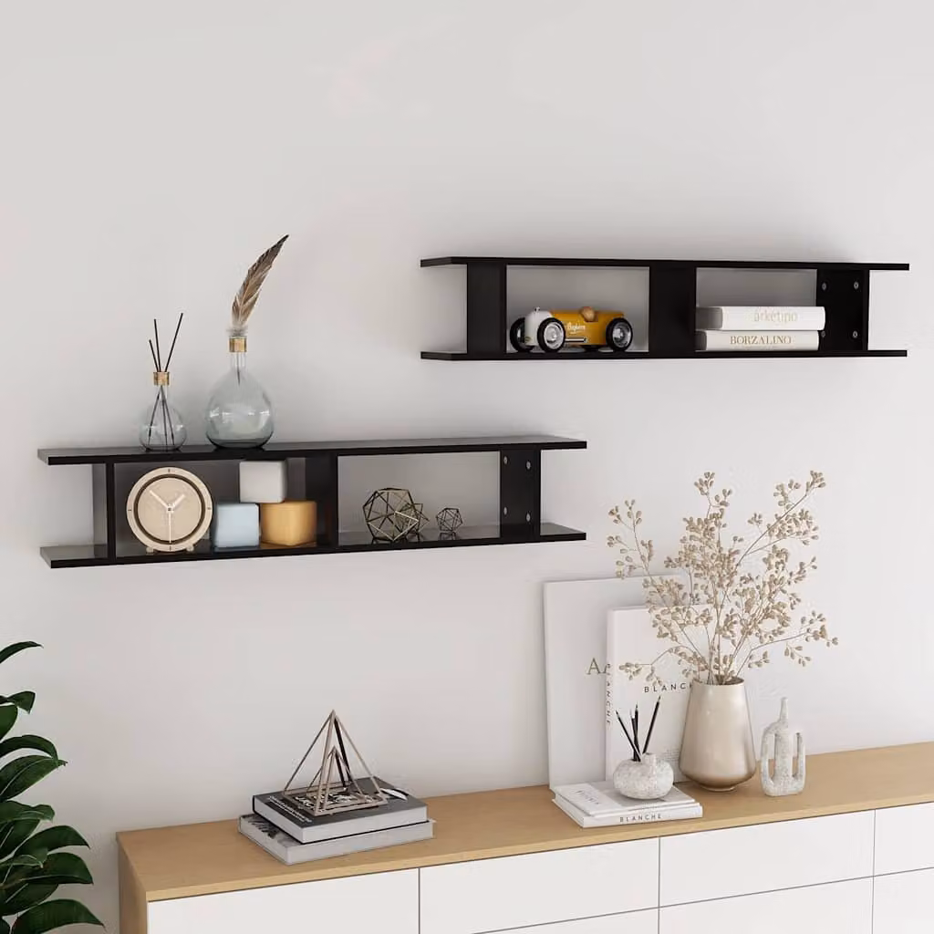 Set di 2 mensole a parete vidaXL in legno nero opaco L: 105 cm, P: 20 cm, H: 18 cm