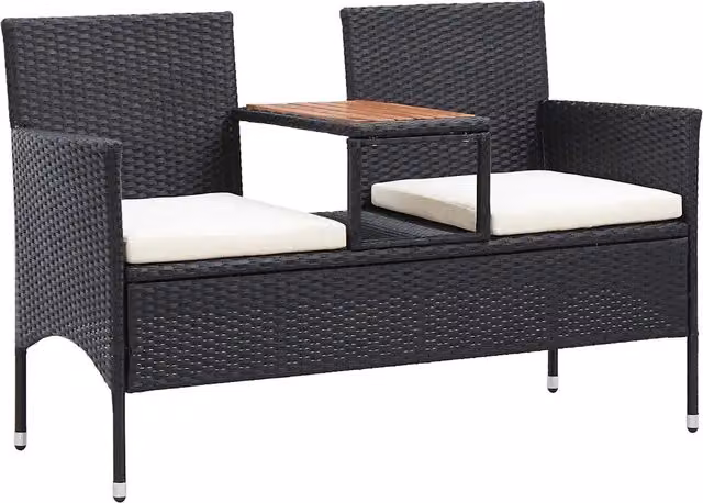 Panca da Giardino a 2 Posti con Tavolino 143 cm Polyrattan Nero