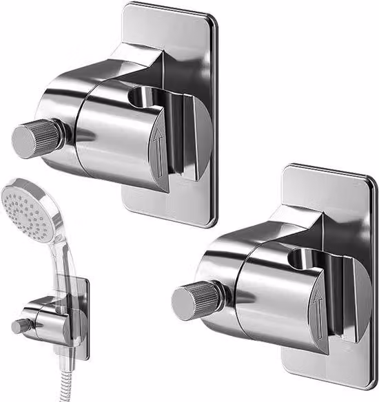 Allecto Premium - Supporto per soffioni doccia universale in 2 pezzi - impermeabile e regolabile - colore argento - facile installazione - adatto al 99% dei soffioni doccia