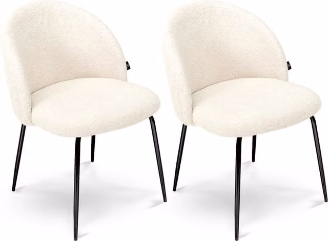 Sedia da pranzo moderna Samira in tessuto bouclé bianco con struttura in metallo